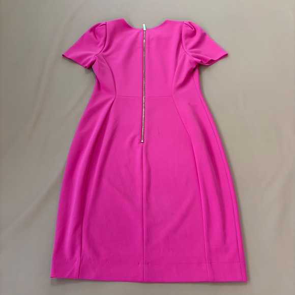 Calvin Klein Women's Barbie Pink Sheath Dress Short Sleeve FLAW Business 10 Work - Picture 10 of 11